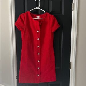 J. Crew Factory Red Midi Dress with Floral Buttons